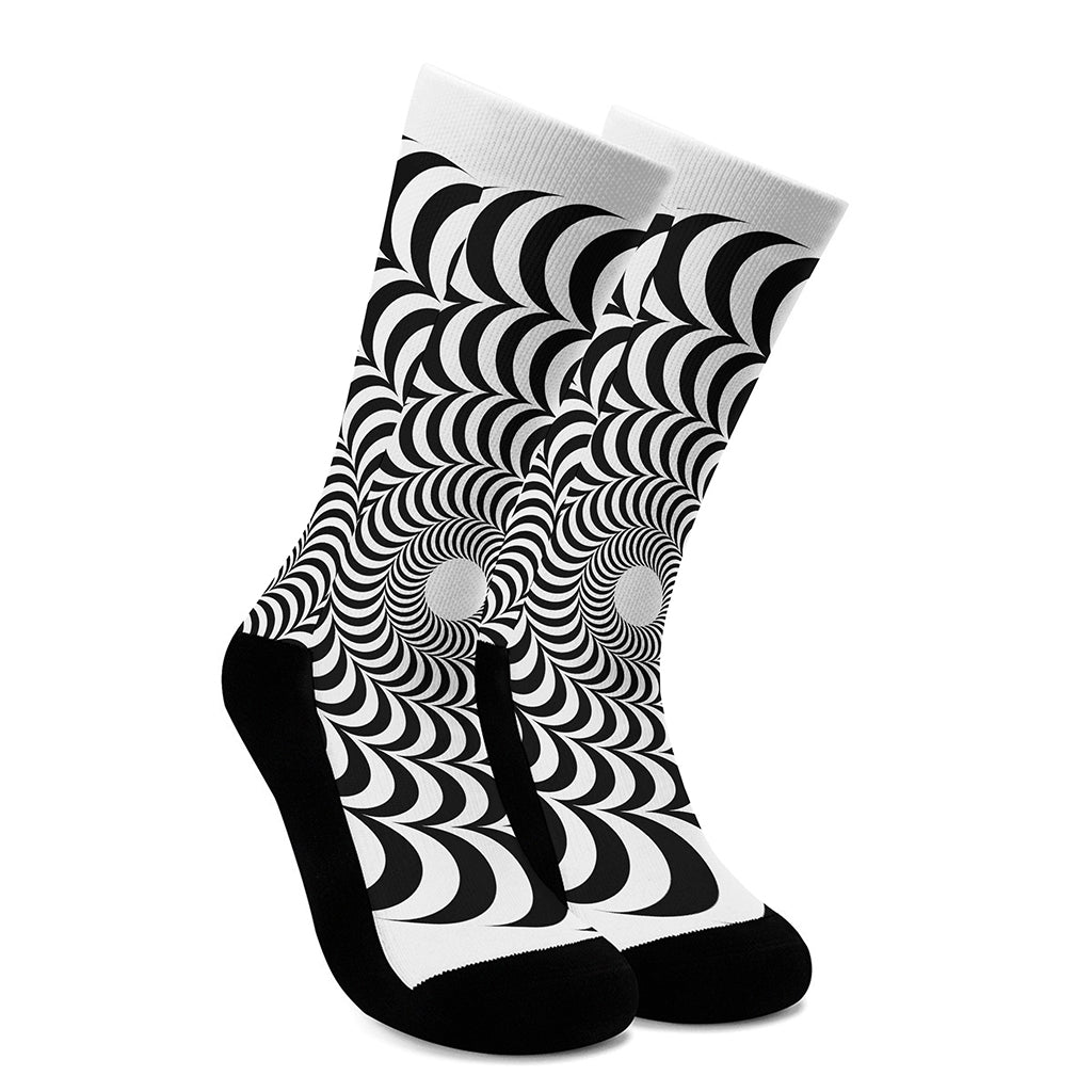 Black And White Circle Illusion Print Crew Socks