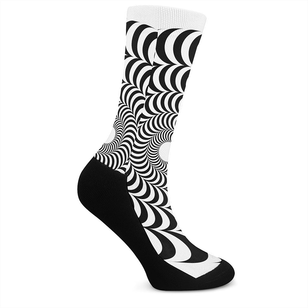 Black And White Circle Illusion Print Crew Socks