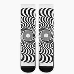 Black And White Circle Illusion Print Crew Socks