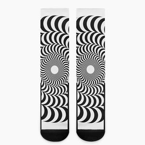 Black And White Circle Illusion Print Crew Socks