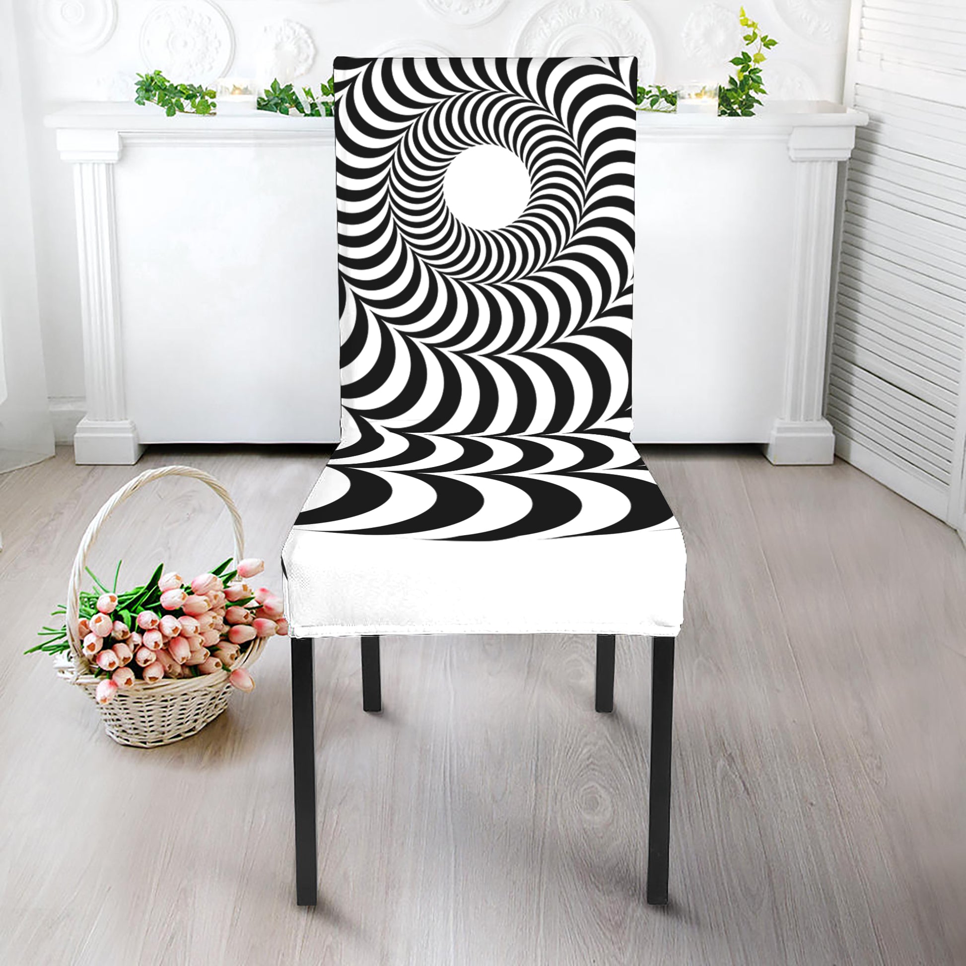 Black And White Circle Illusion Print Dining Chair Slipcover