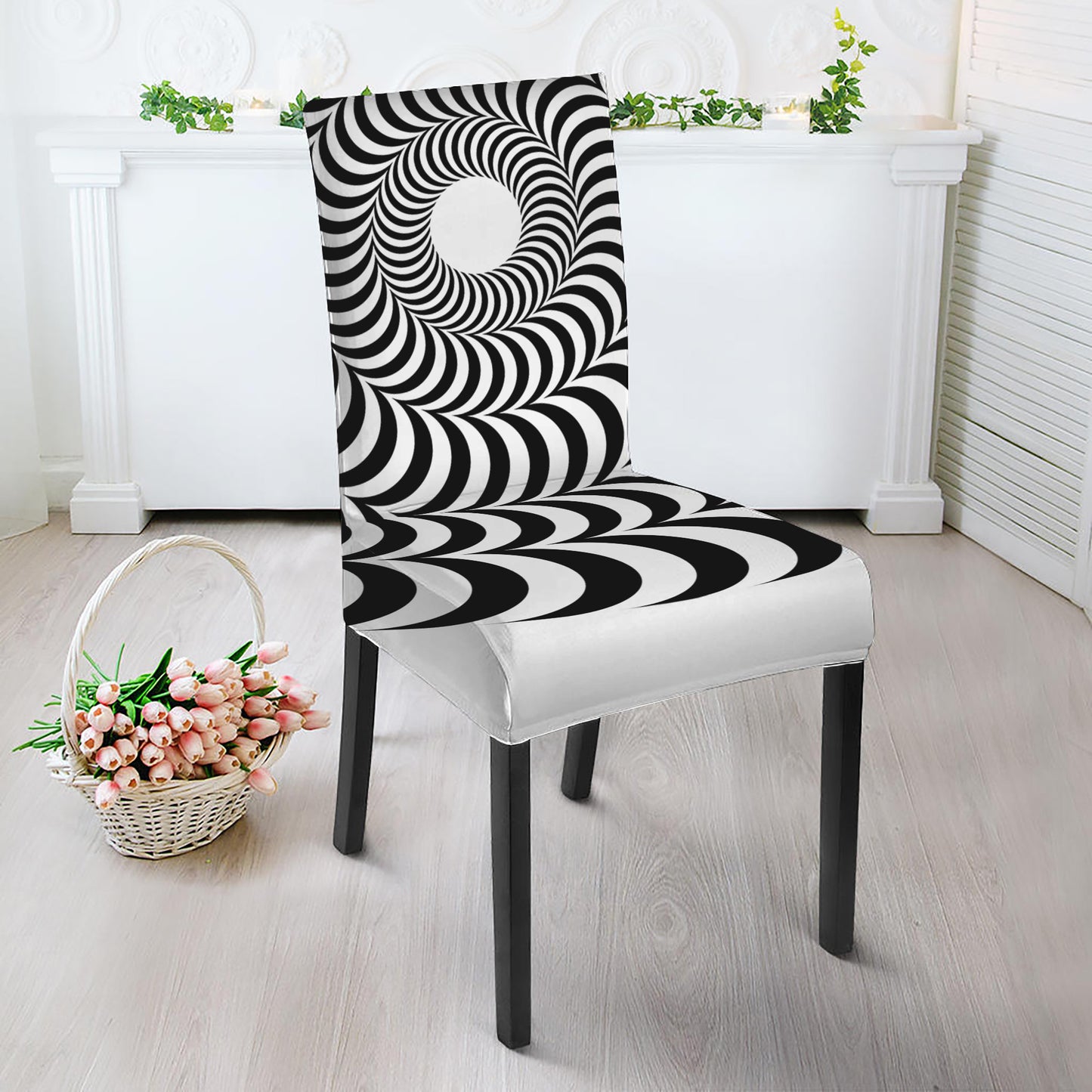 Black And White Circle Illusion Print Dining Chair Slipcover