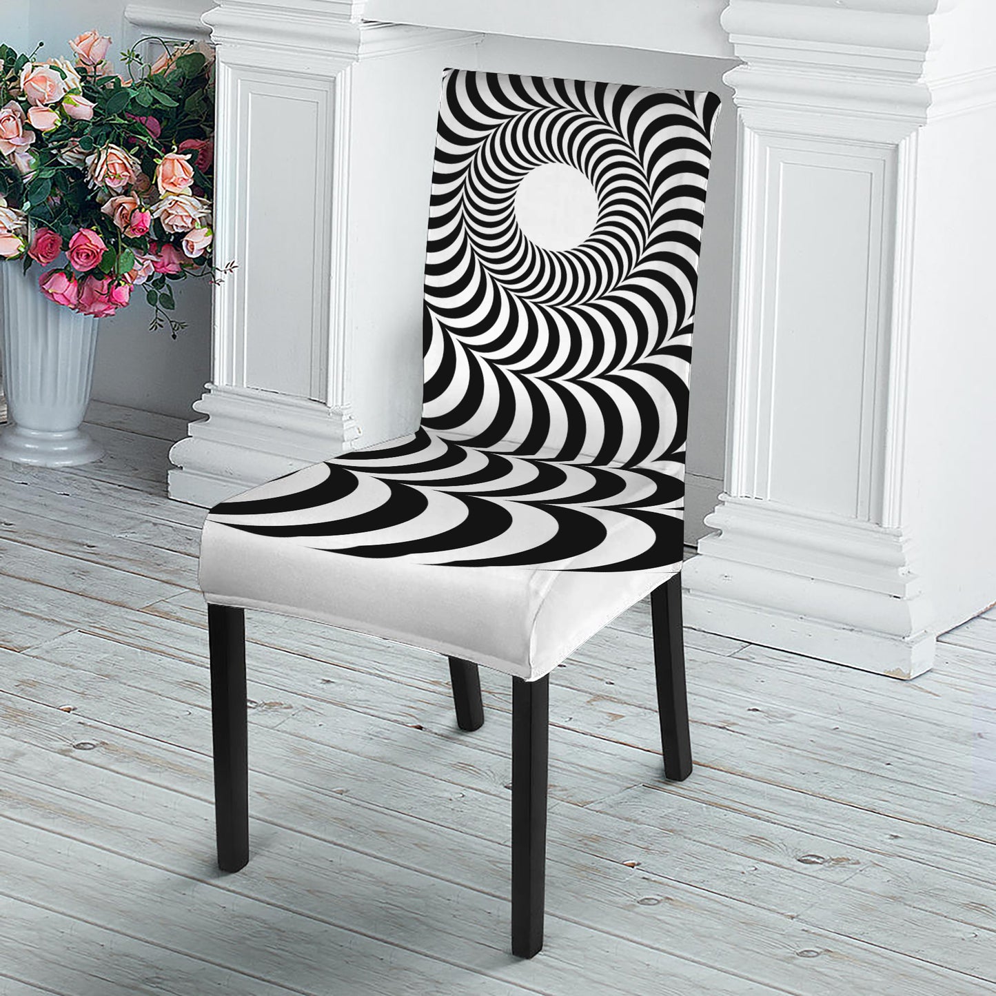 Black And White Circle Illusion Print Dining Chair Slipcover