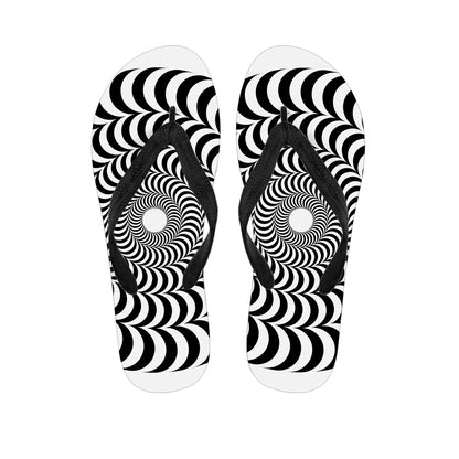 Black And White Circle Illusion Print Flip Flops