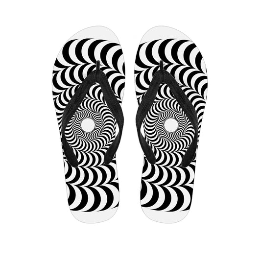 Black And White Circle Illusion Print Flip Flops