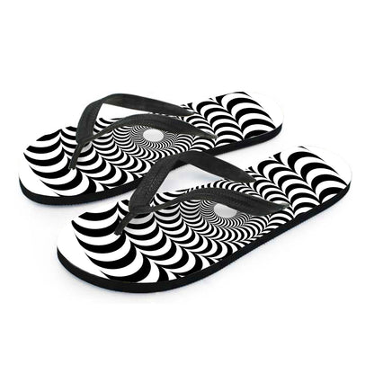 Black And White Circle Illusion Print Flip Flops