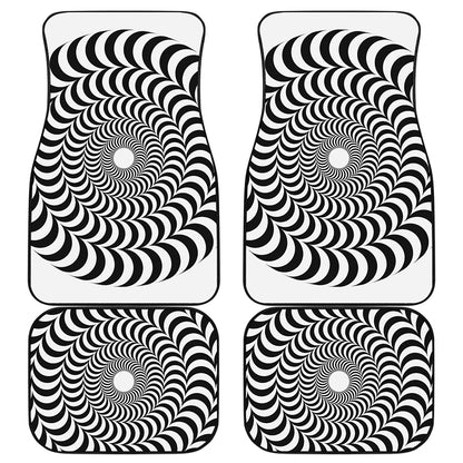 Black And White Circle Illusion Print Front and Back Car Floor Mats