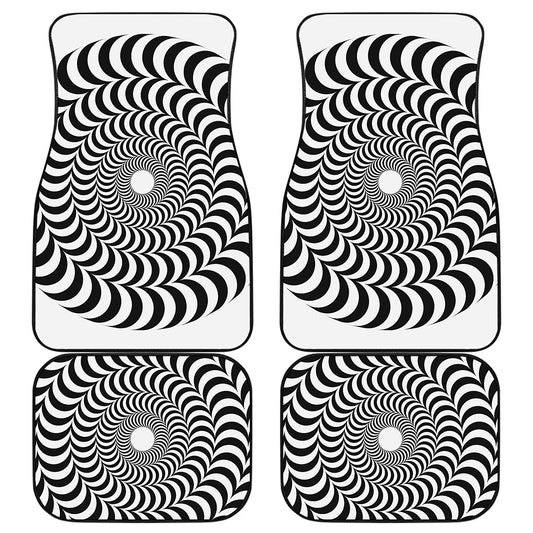 Black And White Circle Illusion Print Front and Back Car Floor Mats