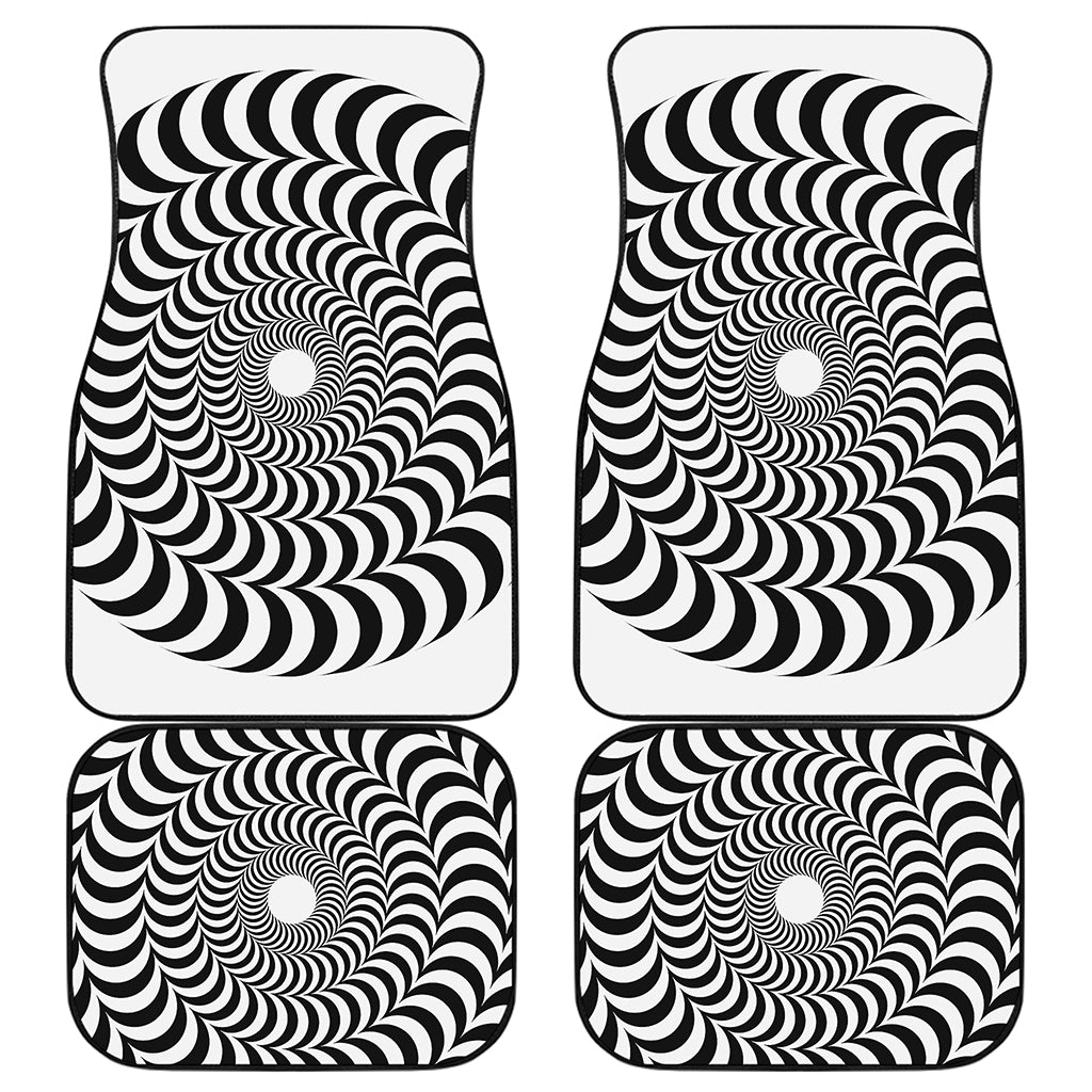 Black And White Circle Illusion Print Front and Back Car Floor Mats