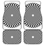 Black And White Circle Illusion Print Front and Back Car Floor Mats