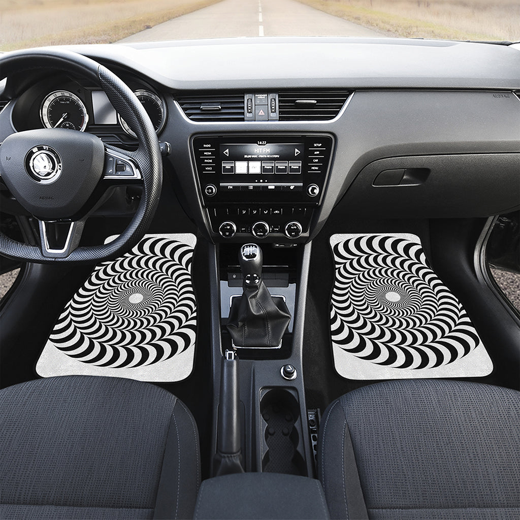 Black And White Circle Illusion Print Front and Back Car Floor Mats