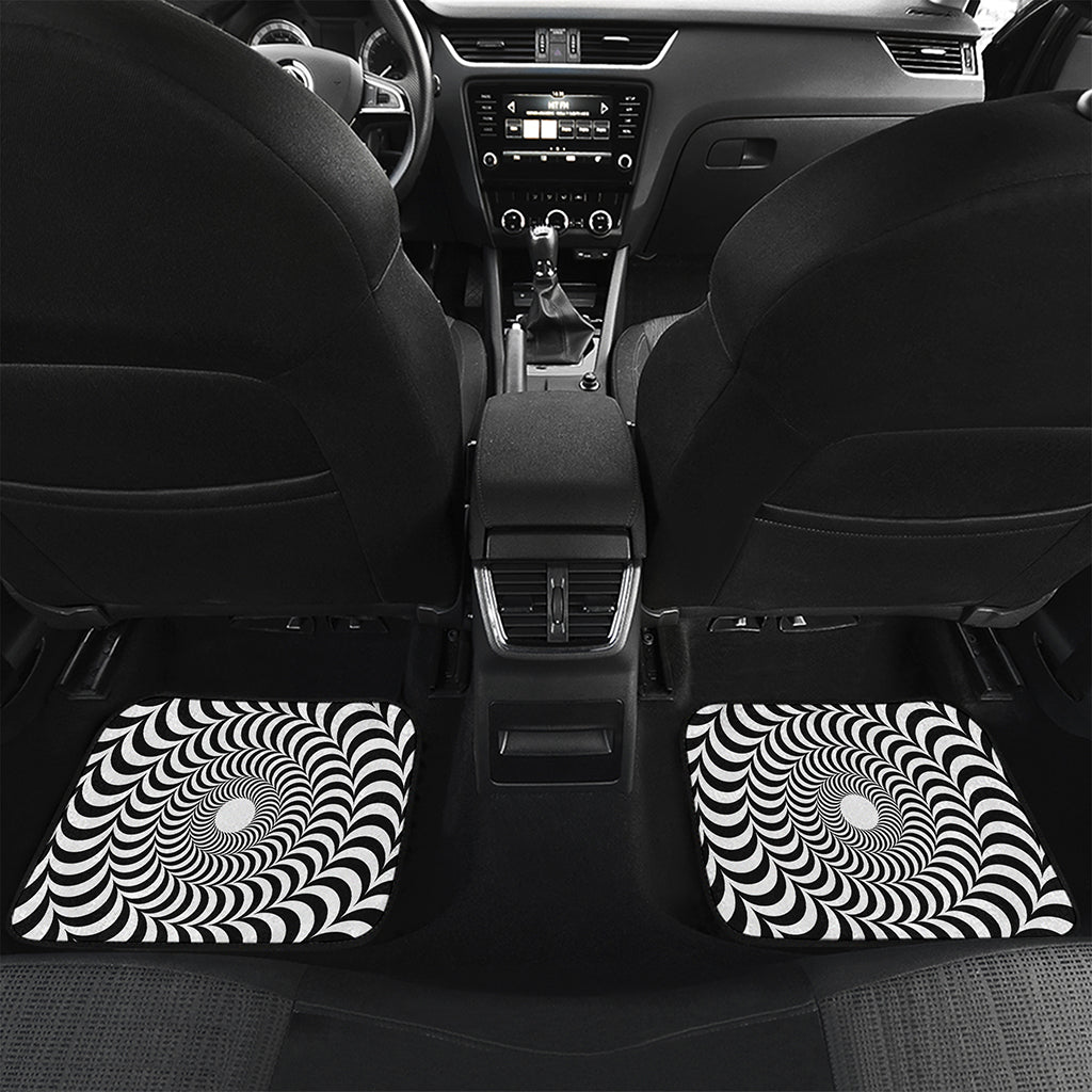 Black And White Circle Illusion Print Front and Back Car Floor Mats