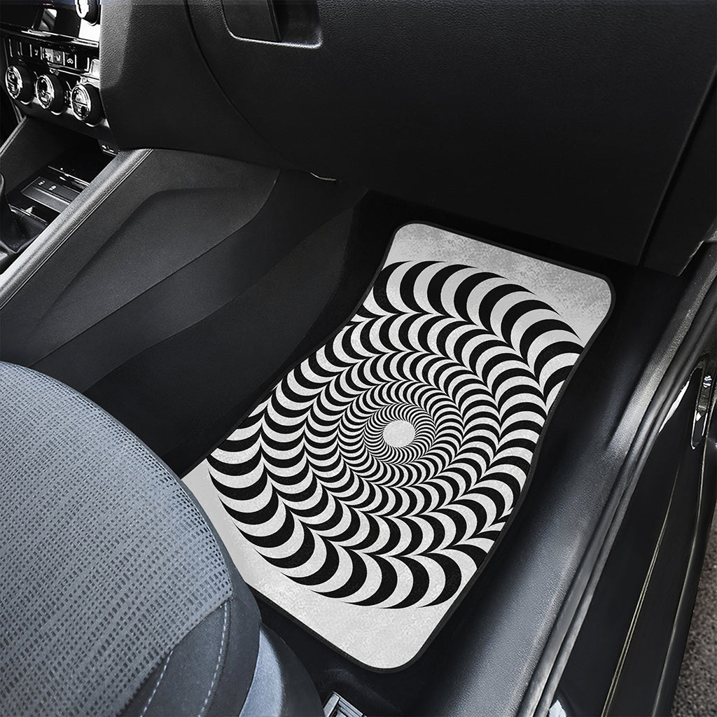 Black And White Circle Illusion Print Front and Back Car Floor Mats