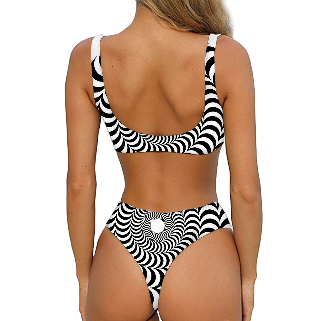 Black And White Circle Illusion Print Front Bow Tie Bikini
