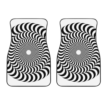 Black And White Circle Illusion Print Front Car Floor Mats