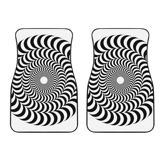 Black And White Circle Illusion Print Front Car Floor Mats