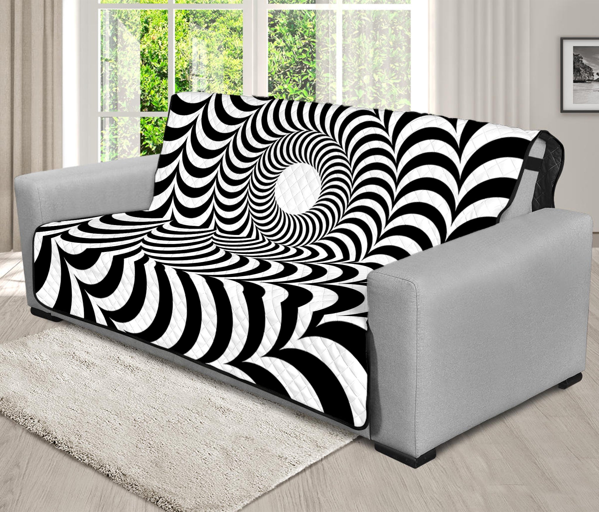 Black And White Circle Illusion Print Futon Protector