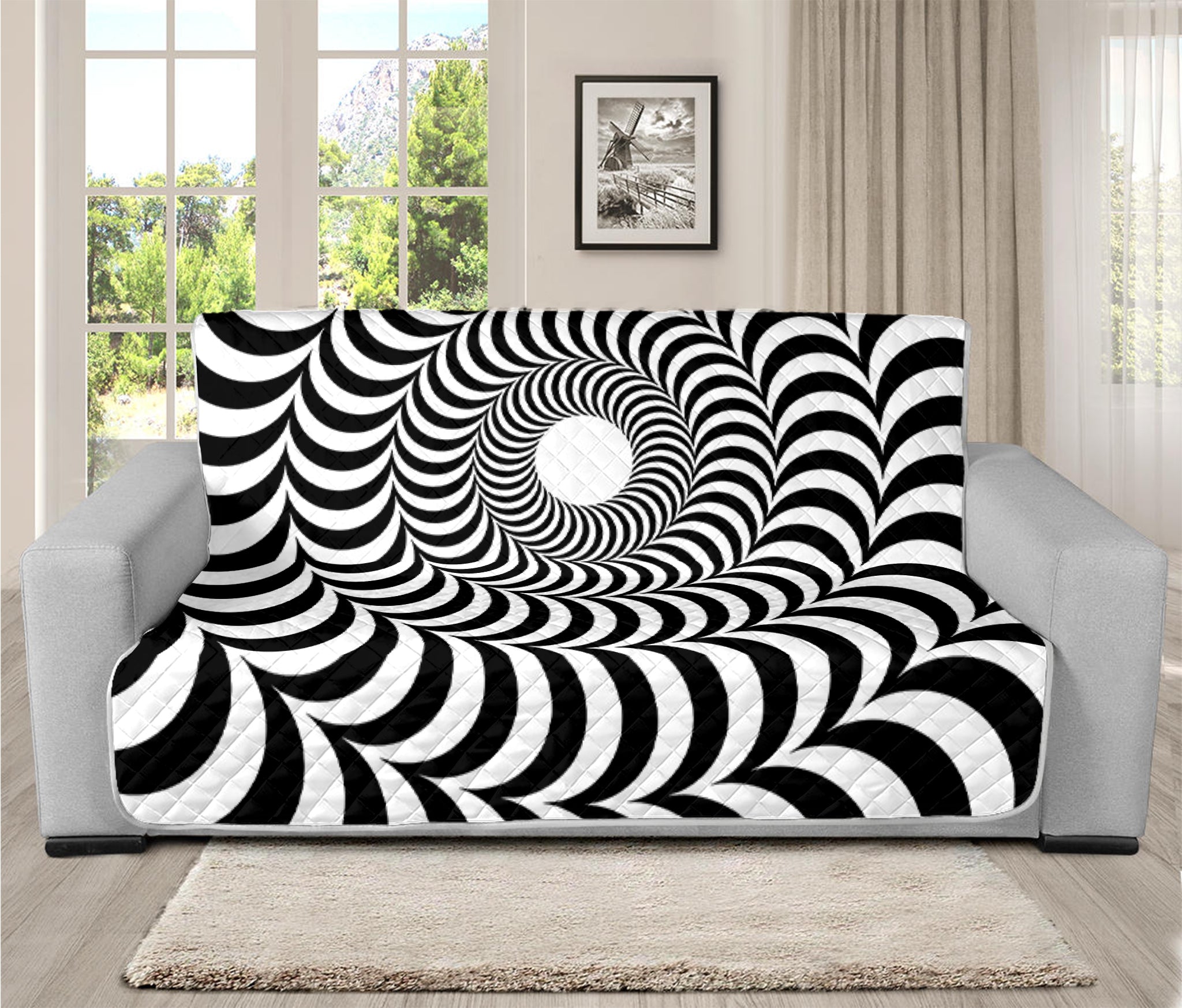 Black And White Circle Illusion Print Futon Protector