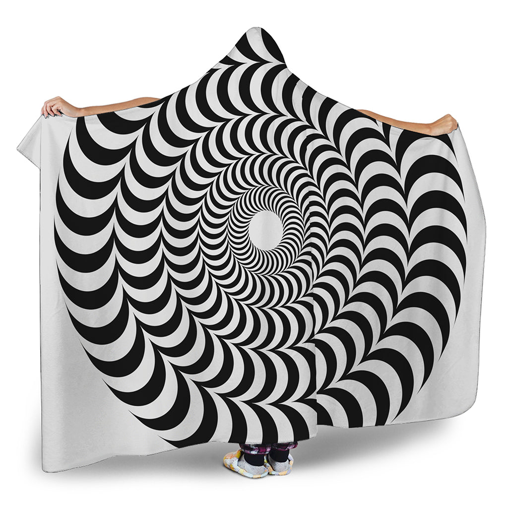 Black And White Circle Illusion Print Hooded Blanket
