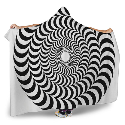 Black And White Circle Illusion Print Hooded Blanket