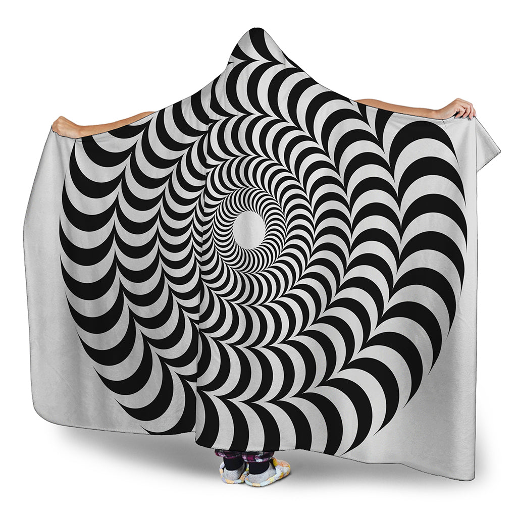 Black And White Circle Illusion Print Hooded Blanket