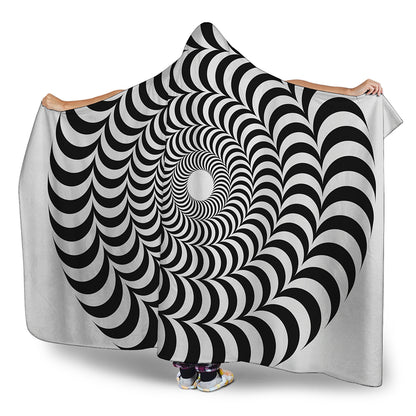 Black And White Circle Illusion Print Hooded Blanket