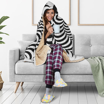 Black And White Circle Illusion Print Hooded Blanket