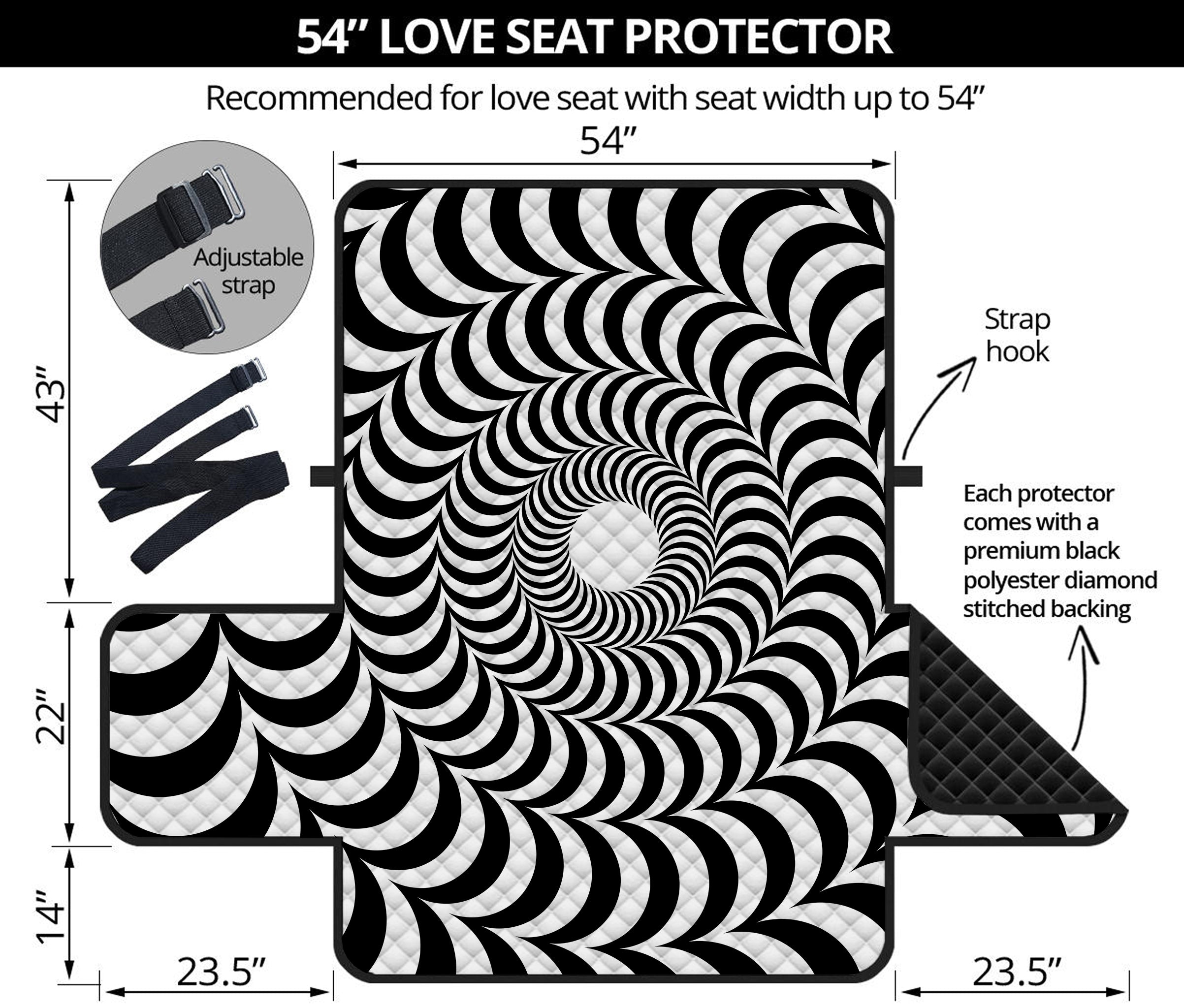 Black And White Circle Illusion Print Loveseat Protector