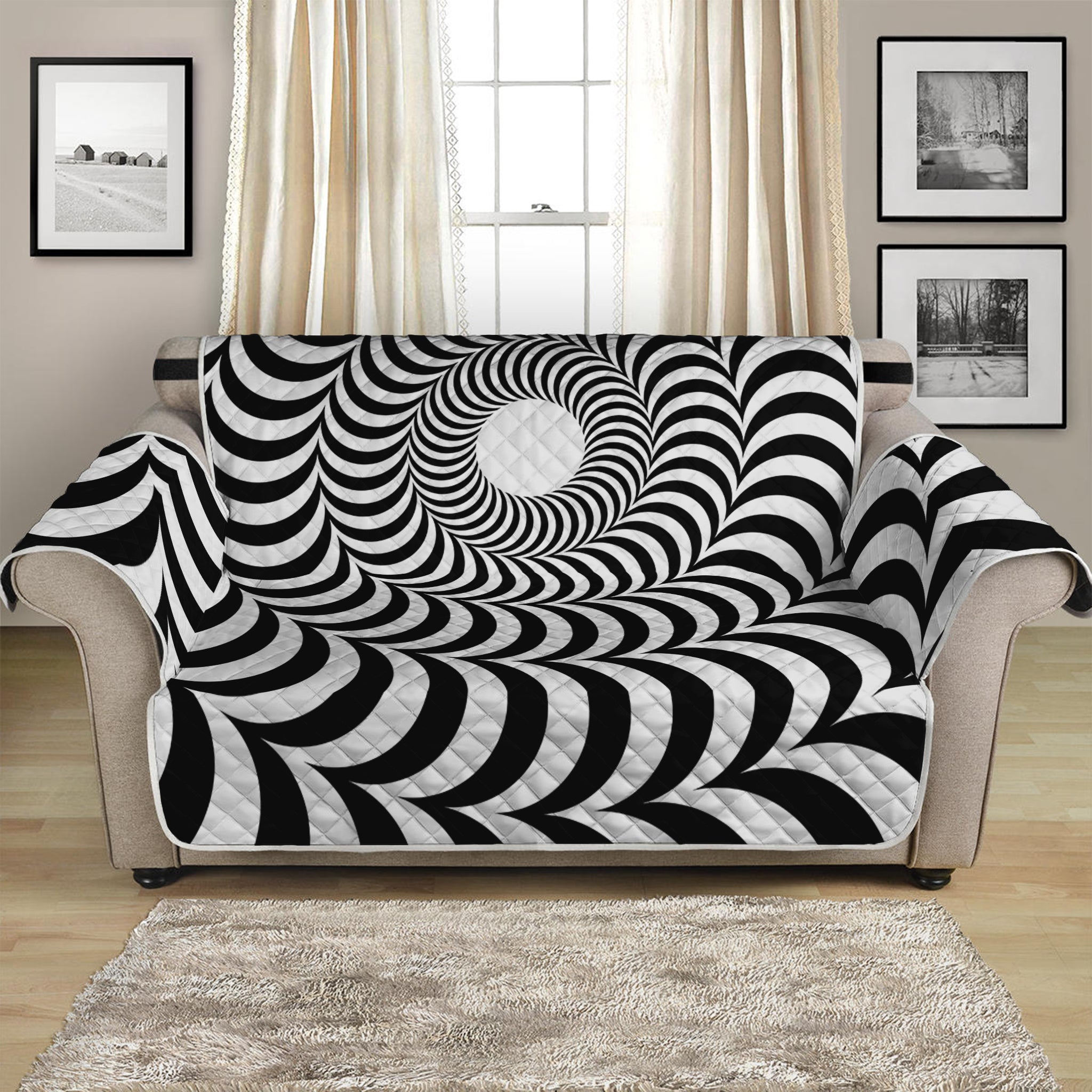 Black And White Circle Illusion Print Loveseat Protector