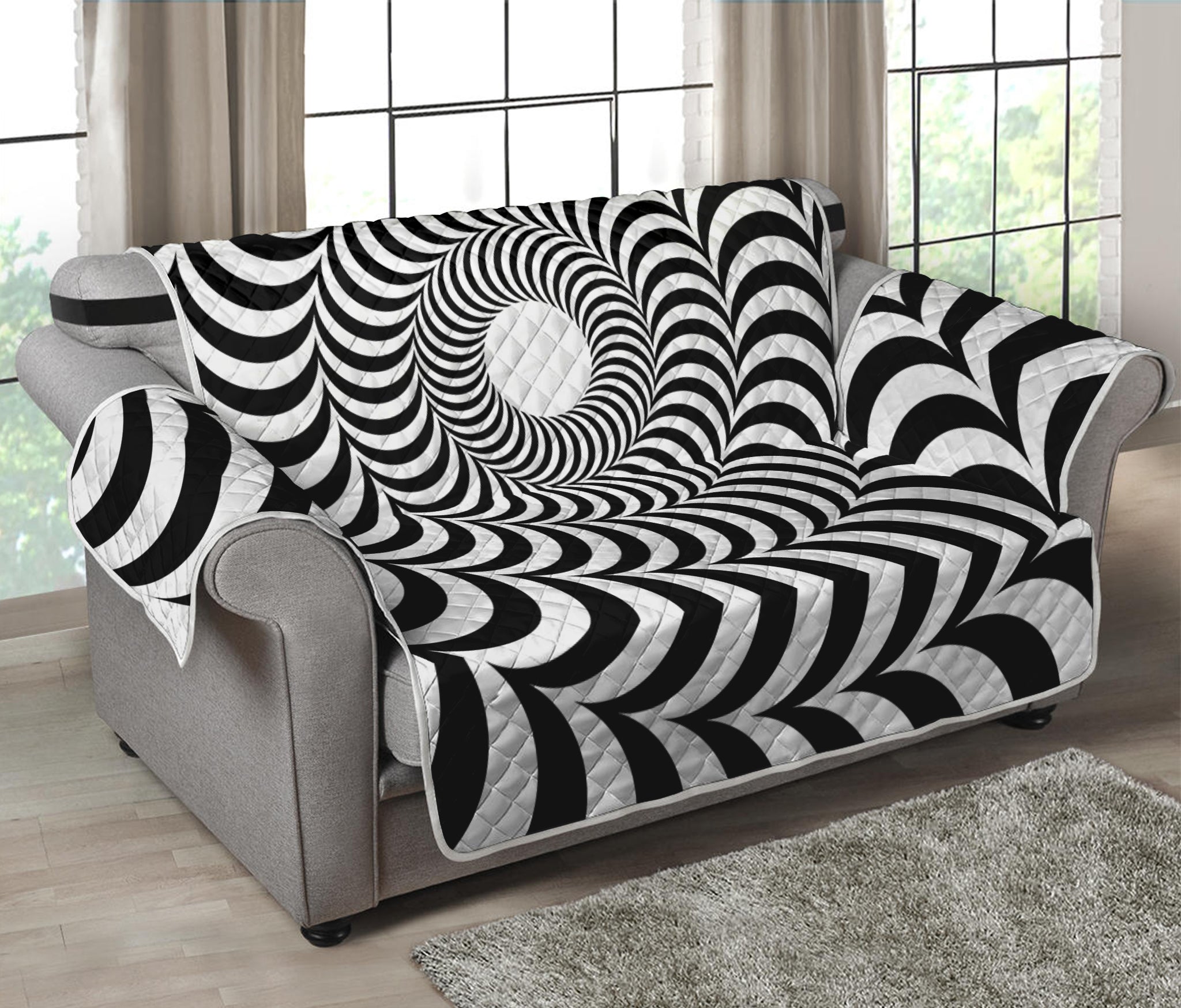 Black And White Circle Illusion Print Loveseat Protector