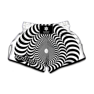 Black And White Circle Illusion Print Muay Thai Boxing Shorts