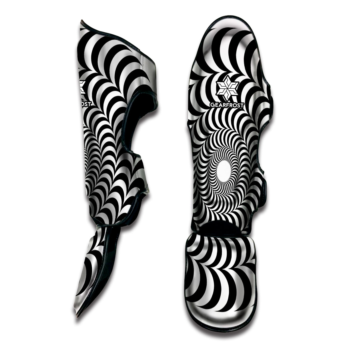 Black And White Circle Illusion Print Muay Thai Shin Guard