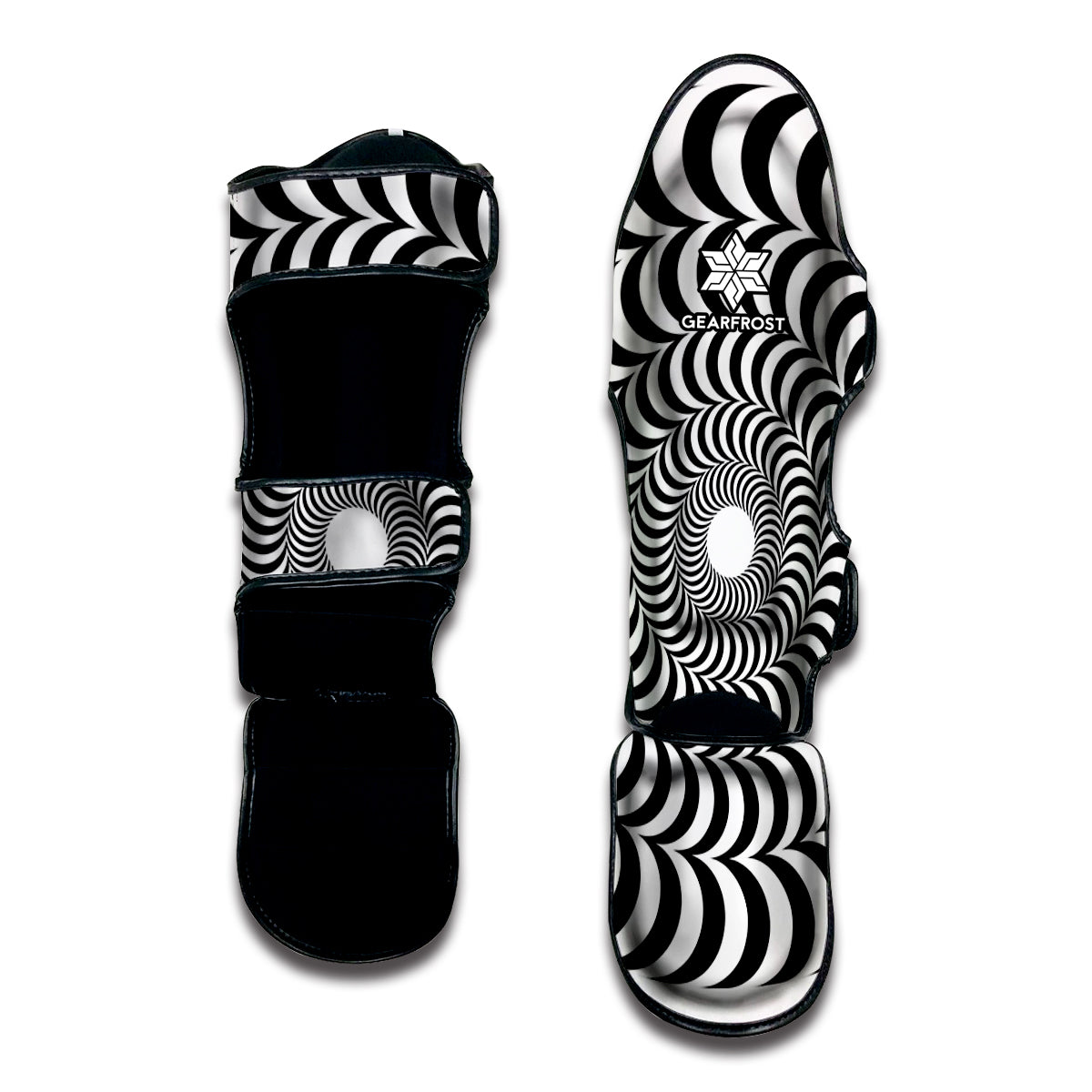 Black And White Circle Illusion Print Muay Thai Shin Guard