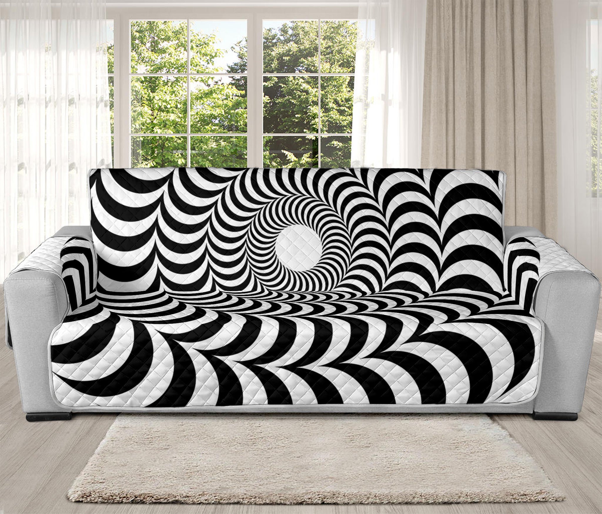 Black And White Circle Illusion Print Oversized Sofa Protector