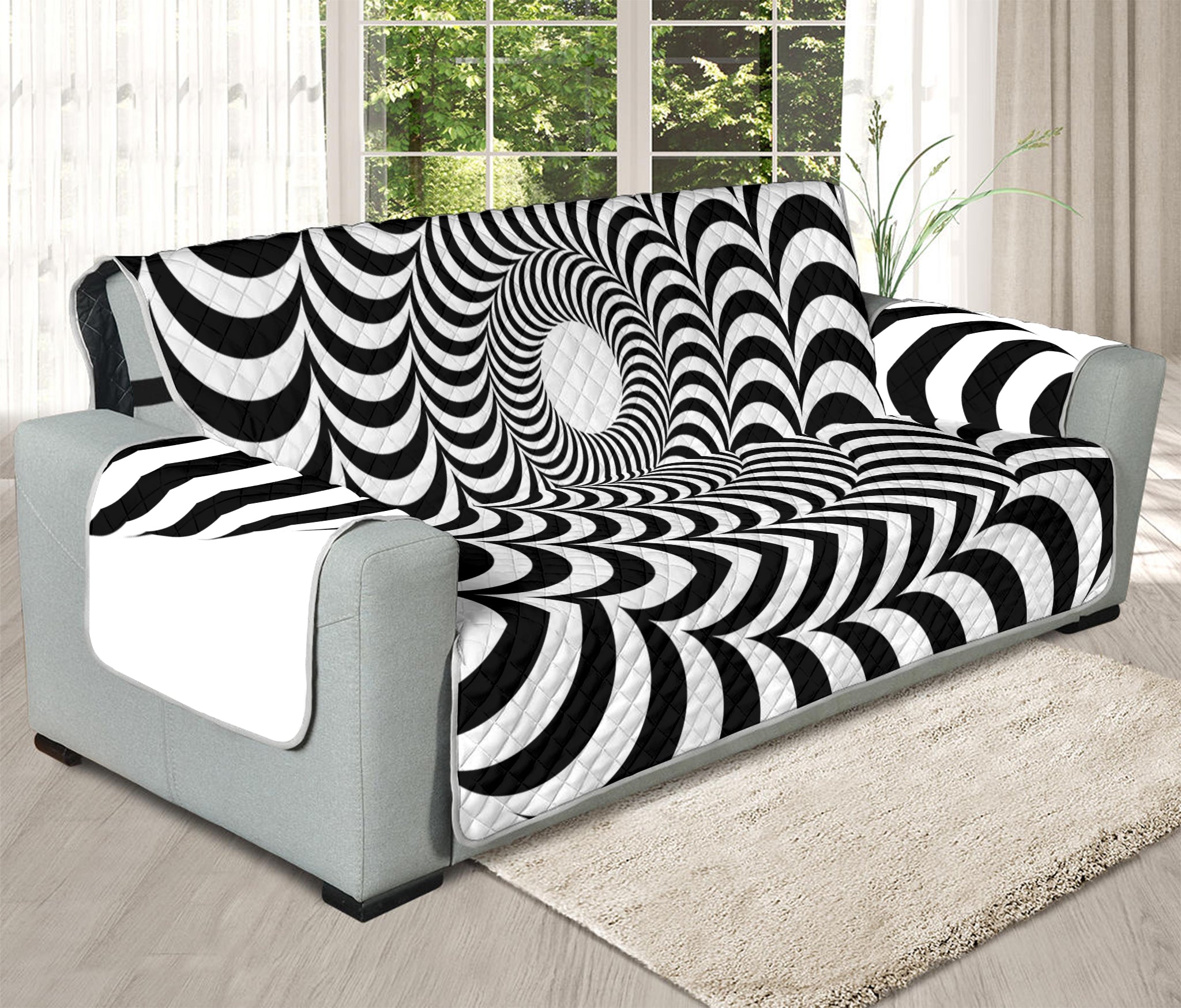 Black And White Circle Illusion Print Oversized Sofa Protector