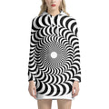 Black And White Circle Illusion Print Pullover Hoodie Dress