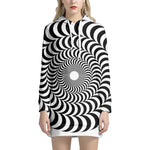 Black And White Circle Illusion Print Pullover Hoodie Dress