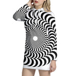 Black And White Circle Illusion Print Pullover Hoodie Dress