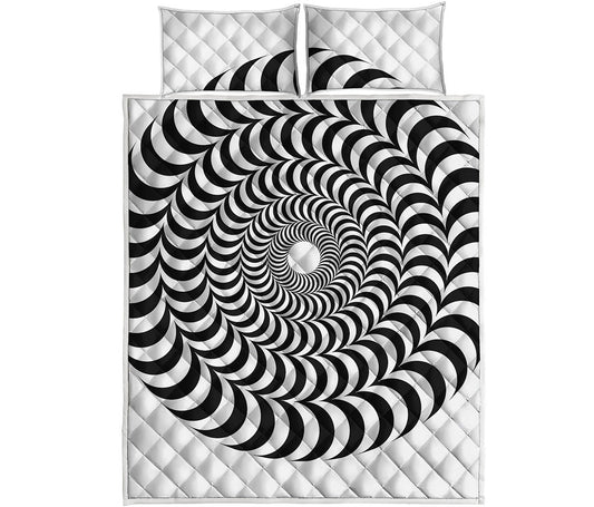 Black And White Circle Illusion Print Quilt Bed Set