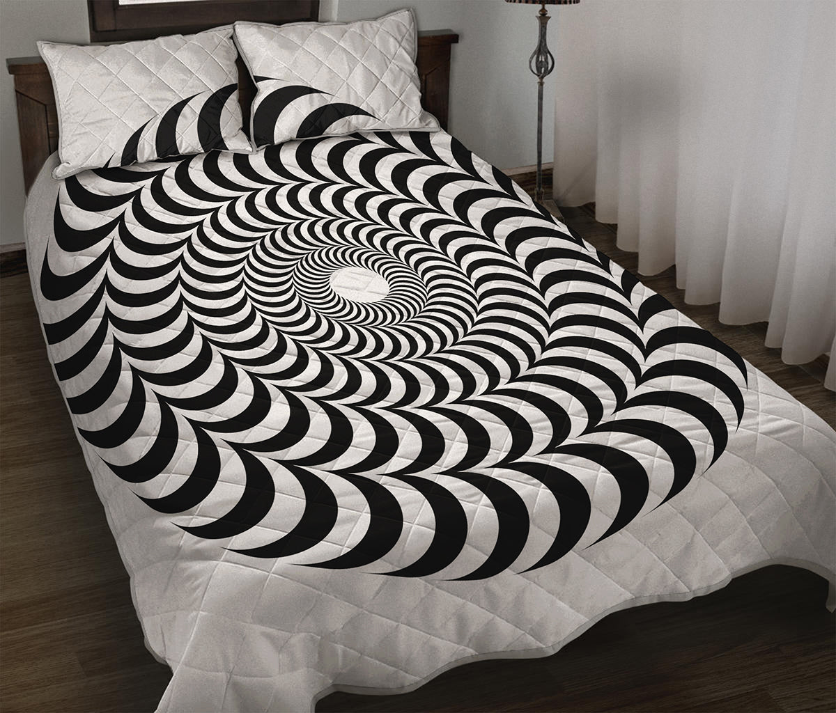 Black And White Circle Illusion Print Quilt Bed Set