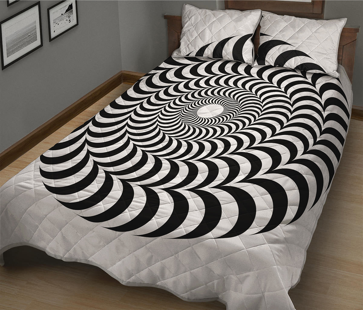 Black And White Circle Illusion Print Quilt Bed Set