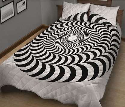 Black And White Circle Illusion Print Quilt Bed Set