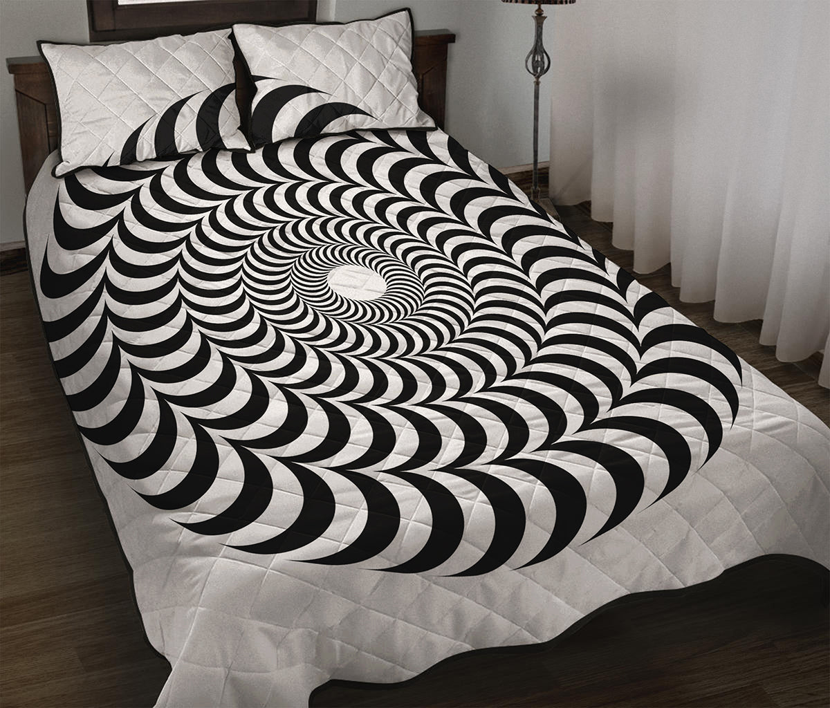 Black And White Circle Illusion Print Quilt Bed Set