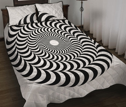 Black And White Circle Illusion Print Quilt Bed Set