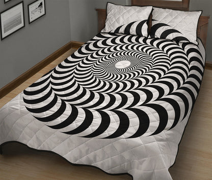 Black And White Circle Illusion Print Quilt Bed Set