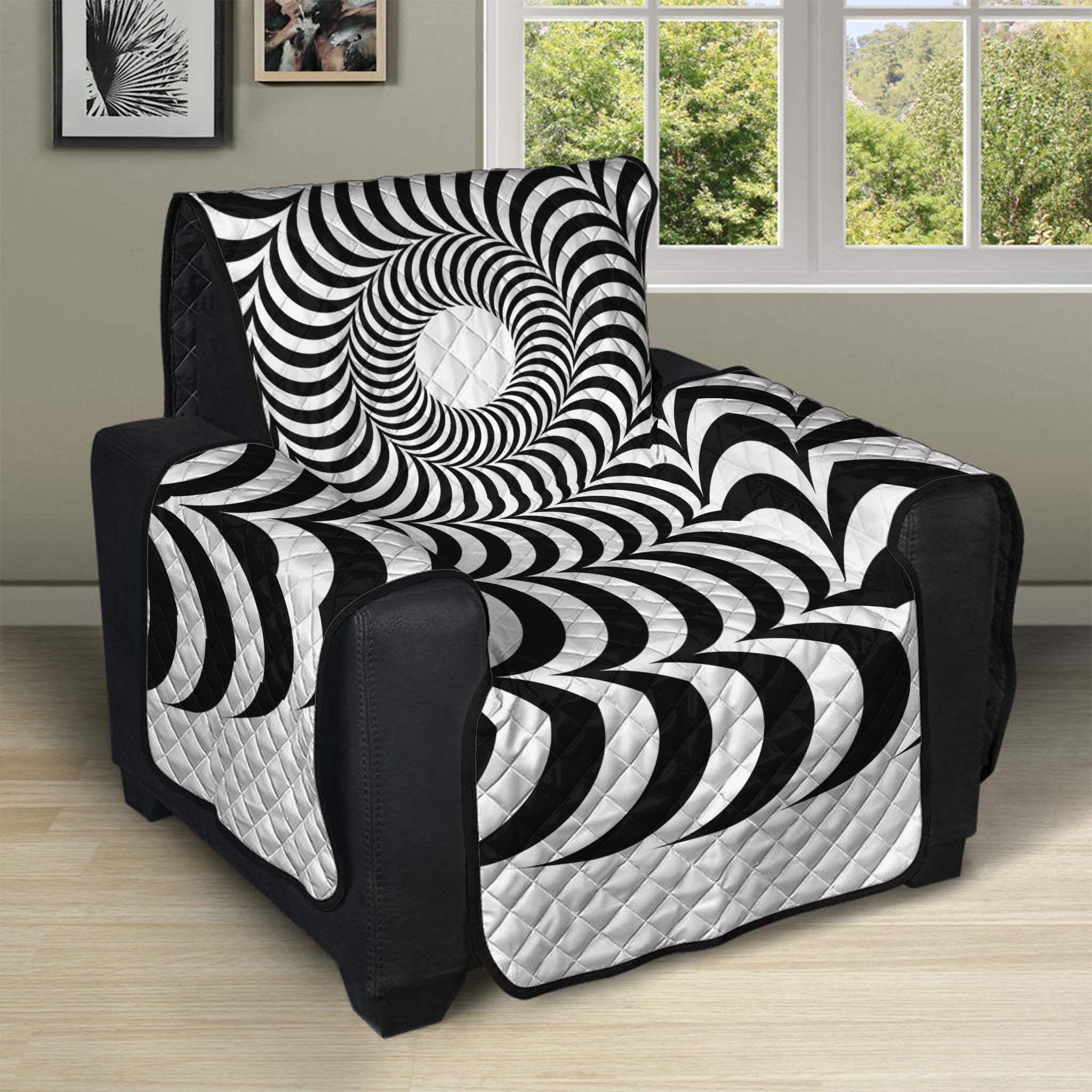 Black And White Circle Illusion Print Recliner Protector