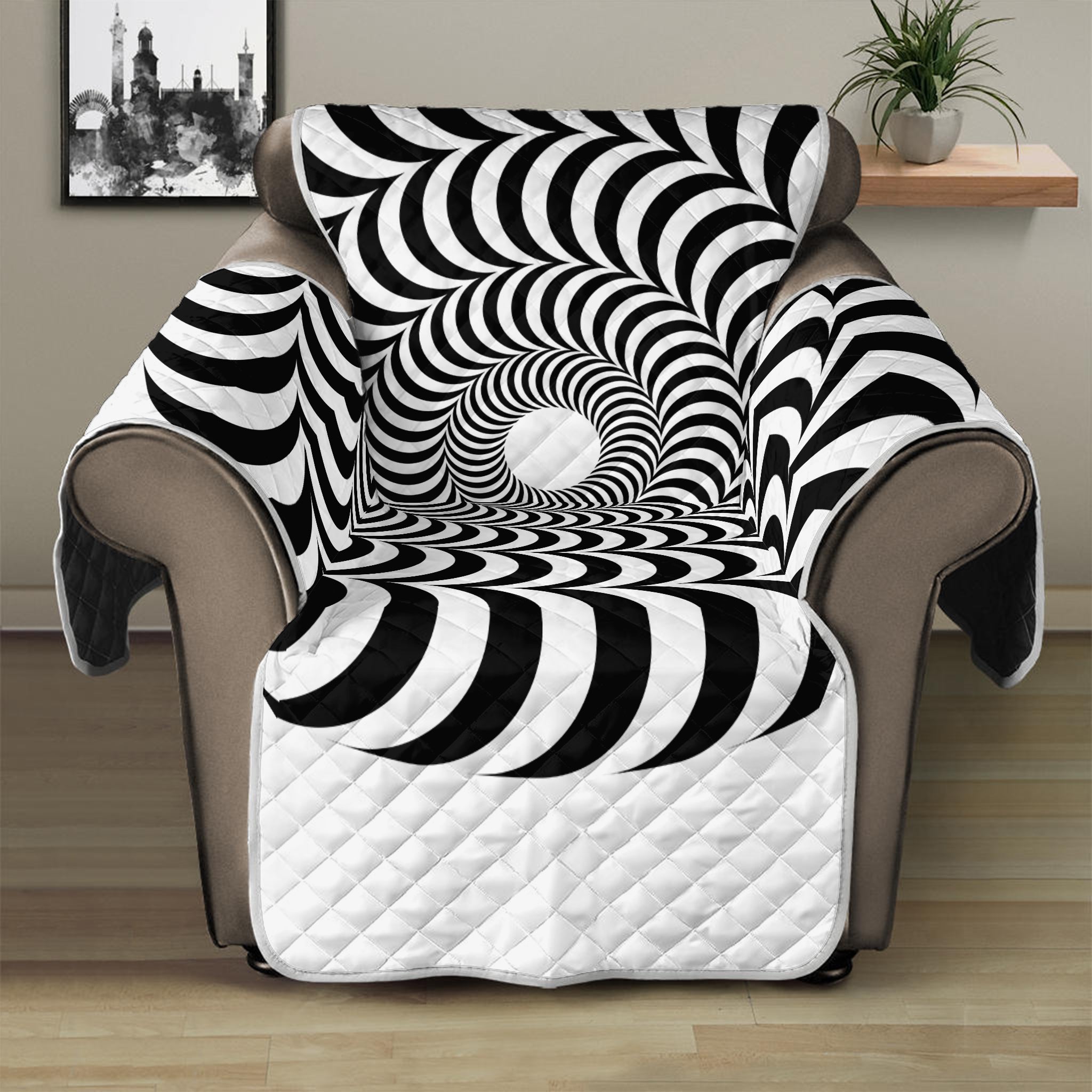 Black And White Circle Illusion Print Recliner Protector