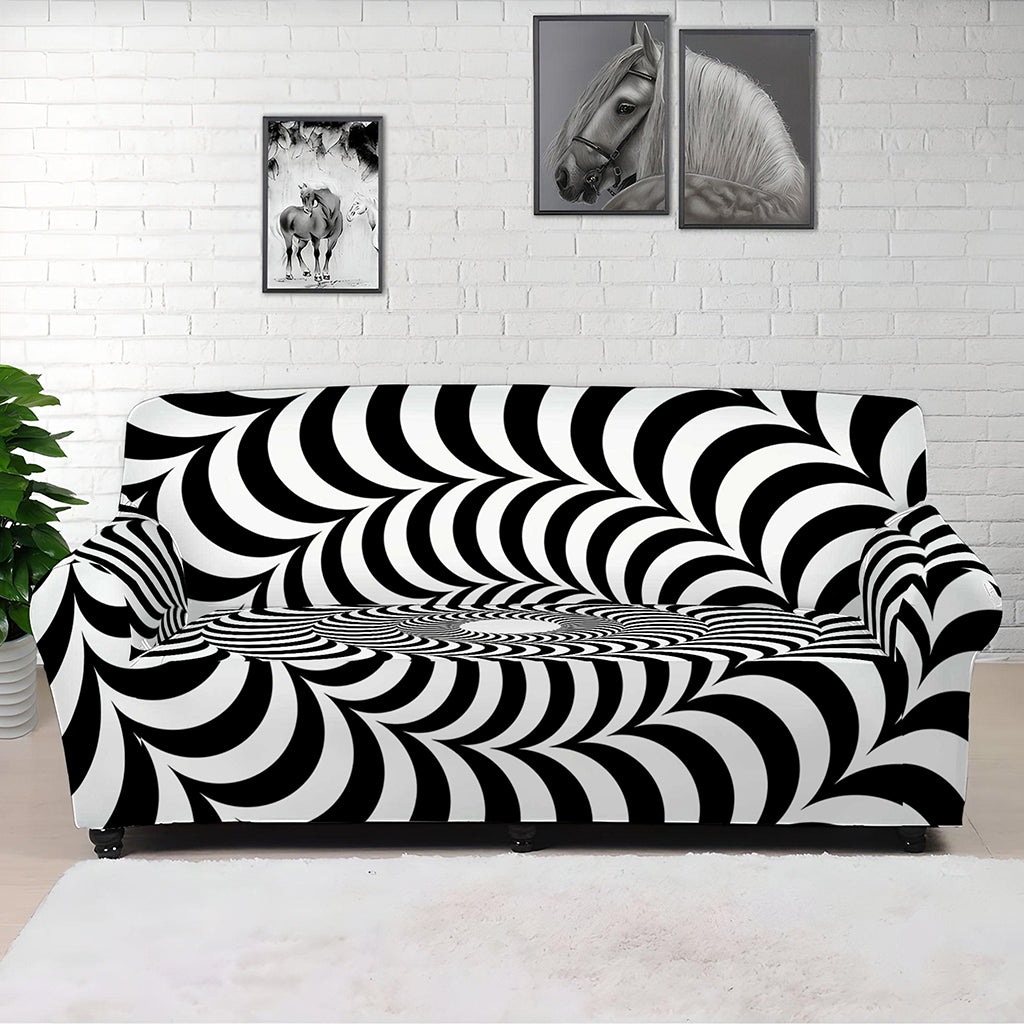 Black And White Circle Illusion Print Sofa Cover