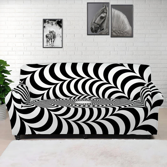 Black And White Circle Illusion Print Sofa Cover