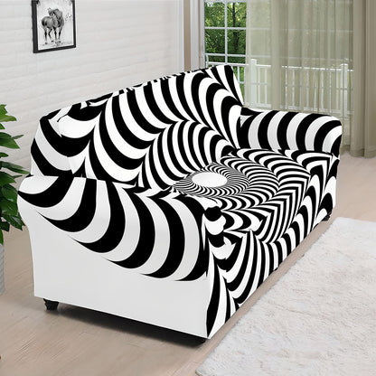 Black And White Circle Illusion Print Sofa Cover